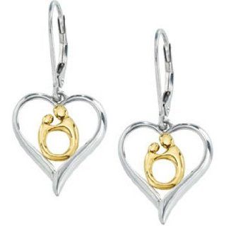 10K Gold Sterling Silver Hollow Heart Mother and Child Earrings by Janel Russell: Dangle Earrings: Jewelry