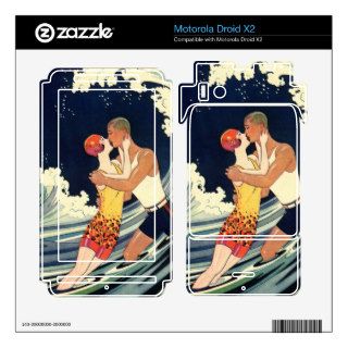 Vintage Art Deco Love Romantic Kiss Beach Wave Motorola Droid X2 Skins