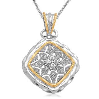 Jewelili 14K Gold Plated Sterling Silver Square Shape Diamond Pendant (1/10 Cttw, IJ Colour, I3 Clarity), 18": Pendant Enhancers: Jewelry
