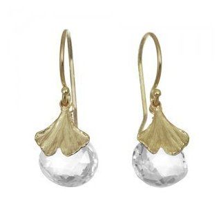 Mini Gingko With White Topaz Earrings 18K Gold Vermeil by Catherine Weitzman Jewelry: Drop Earrings: Jewelry