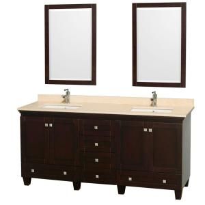 Wyndham Collection Acclaim 72 in. Double Vanity in Espresso with Marble Vanity Top in Ivory and White Porcelain Under Mounted Sinks WCV800072ESIVDB