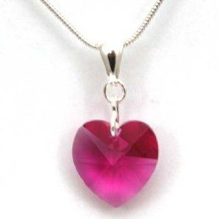 Toc Fuchsia Pink Crystal Heart Pendant on 18" Snake Chain Jewelry