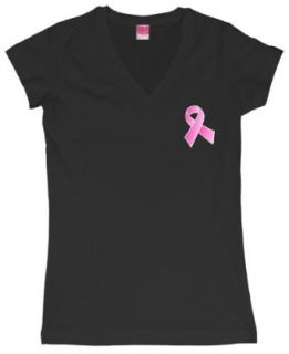 TeeShirtPalace Women's October Breast Cancer Awareness Ribbon V Neck T Shirt: Clothing