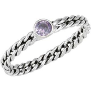 Sterling Silver Stackable Oxi Double Twisted Ring with 4 mm Round Amethyst Cubic Zirconia   Size 7: Jewelry