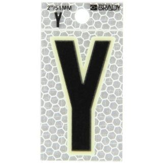 Brady 3000 Y 2 3/8" Height, 1 1/2" Width, B 309 High Intensity Prismatic Reflective Sheeting, Black And Silver Color Glow In The Dark/Ultra Reflective Letter, Legend "Y" (Pack Of 10): Industrial Warning Signs: Industrial & Scientifi