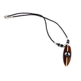 Peace Symbol Surf Board Necklace on Black Cord. Unisex Summer Style: Pendant Necklaces: Jewelry