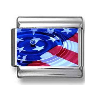 Water Drop on American Flag Photo Italian Charm: Jewelry