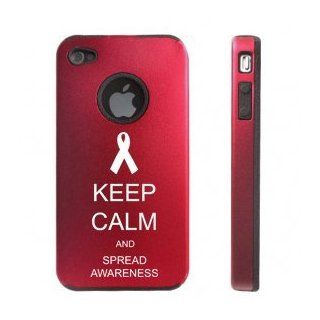 Apple iPhone 4 4S 4 Red D2667 Aluminum & Silicone Case Cover Keep Calm and Spread Awareness: Cell Phones & Accessories