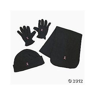 PINK Ribbon/BREAST CANCER AWARENESS Fleece OUTERWEAR/SCARF/Gloves/HAT/Winter/BLACK with PINK EMBROIDERY: Everything Else