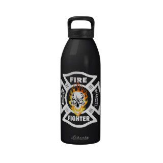 Firefighter Flaming Skull Water Bottle