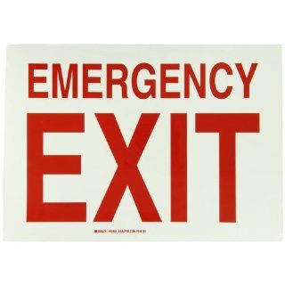 Brady 90494 10" Height, 14" Width, B 324 Polyester, Red On Green Color, Glow in the Dark Exit and Directional Sign, Legend "Emergency Exit": Industrial Warning Signs: Industrial & Scientific