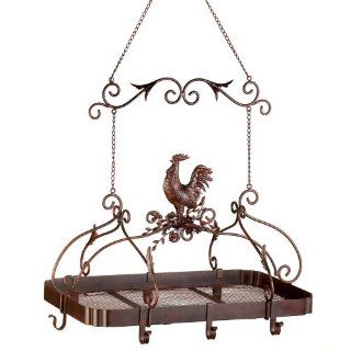Country Rooster Red Iron Overhead Kitchen Pot Pan Rack: Kitchen & Dining