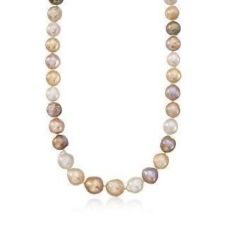 Multicolored Cultured Pearl Strand Necklace, Gold Clasp. 30": Jewelry