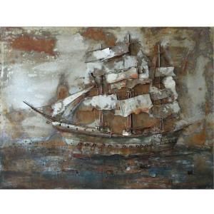 Yosemite Home Decor 47 in. x 36 in. Castaway Ship I Hand Painted Contemporary Artwork PAP110314