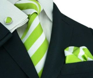 Landisun 335 Light Green White Stripes Mens Silk Tie Set: Tie+Hanky+Cufflinks at  Mens Clothing store