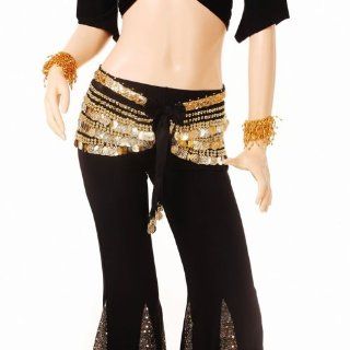 Happy Dance 338gold coins Chiffon Dazzling Gold Tassels Belly Dance Hip Scarf: Dance Equipment: Clothing