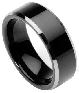 Men's Tungsten Ring/Wedding Band, Flat Top, Two Toned Black, Sizes 7   12 by Men's Collections (rg2): Jewelry