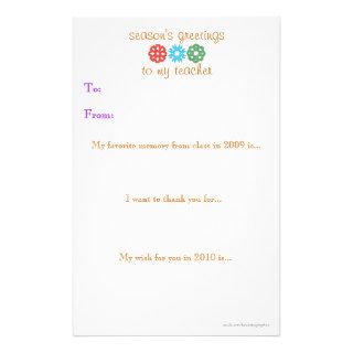 Teacher holiday thank you note custom stationery