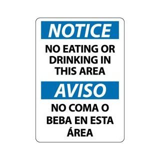NMC ESN383AB Bilingual OSHA Sign, Legend "NOTICE   NO EATING OR DRINKING IN THIS AREA", 14" Length x 10" Height, 0.040 Aluminum, Black/Blue on White: Industrial Warning Signs: Industrial & Scientific