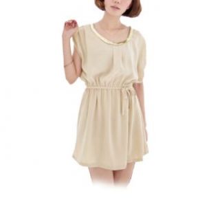 Women Scoop Neck Sleeveless Elastic Waist Semi Sheer Chiffon Dress Beige XS at  Womens Clothing store