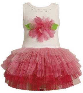 Bonnie Jean Little Girls 4 6X Pink Mesh Flower Glittered Tulle Tutu Dress (2T, Pink): Clothing