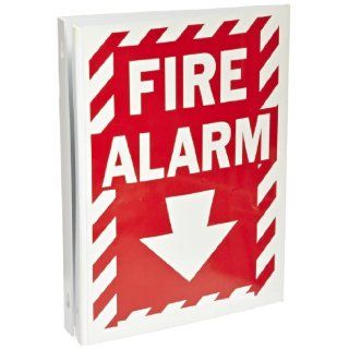 Brady 94027 BradyGlo 12" Height, 9" Width, B 347 Glow In The Dark Plastic White On Red Color High Visibility "V" Style Sign, Legend "Fire Alarm" Industrial Warning Signs