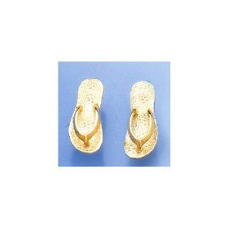 14k Gold Large Flip Flop Sandal Post Earrings With High Polish Straps Stud Earrings Jewelry