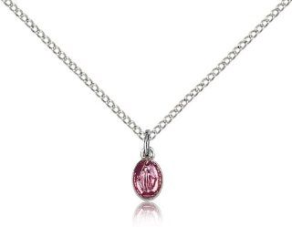 JewelsObsession's Sterling Silver Miraculous Pink Epoxy Pendant   18" Chain: Pendant Necklaces: Jewelry