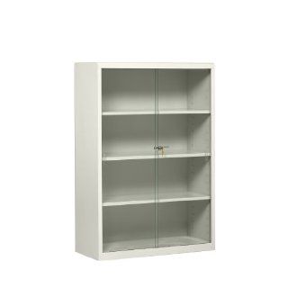 Tennsco 352GL Heavy Gauge Steel Executive Bookcase with Glass Doors and Lock, 36" Width x 52" Height x 15" Depth, Light Grey Science Lab Safety Storage Cabinets