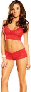 Elegant Moments Women's Stretch Lace Booty Shorts and Camisole Set with Bows: Clothing