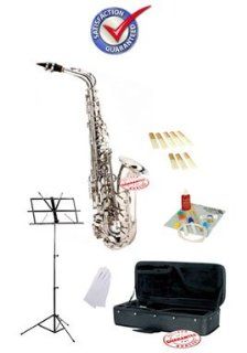 Student Silver Alto Saxophone School Package with Case Reeds Music Stand and Cleaning Kit WALSAX SL PACK: Musical Instruments