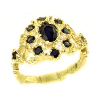 Unusual Solid Yellow 9K Gold Natural Sapphire Ring with English Hallmarks   Finger Sizes 5 to 12 Available: Engagement Rings: Jewelry