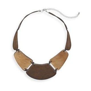 Fashion Wood and Shell Bib Necklace: Choker Necklaces: Jewelry