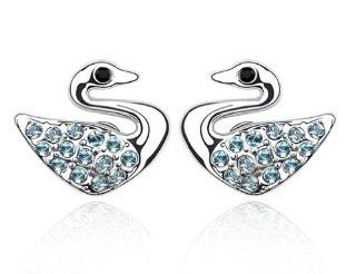 Charm Jewelry Swarovski Crystal Element 18k Gold Plated Aquamarine Blue Swan Exquisite Fashion Stud Earrings Z#409 Zg4e7ac9: Jewelry