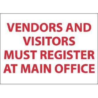 NMC M365AB Restricted Area Sign, Legend "VENDORS AND VISITORS MUST REGISTER AT MAIN OFFICE", 14" Length x 10" Height, Aluminum 0.040, Red on white: Industrial Warning Signs: Industrial & Scientific