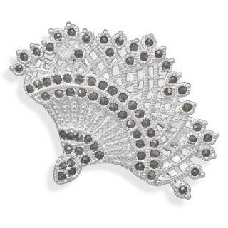 Silver Plated Silver Plated Marcasite Fan Fashion Pin: Vishal Jewelry: Jewelry