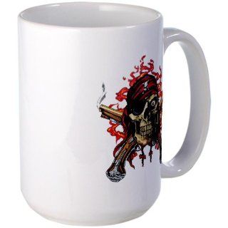 Large Mug Coffee Drink Cup Pirate Skull with Pistols Flames and Red Bandana : Everything Else