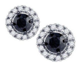 1.04 cttw 10k White Gold Black Diamond Mens Round Stud Earrings Screw Backs (Real Diamonds 1.04 cttw) Jewelry