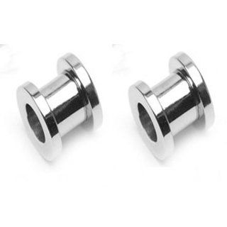 Pair of 5/8 Inch 16mm Stainless Steel Screw Fit Flesh Hollow Tunnels Flares Plugs E171: Jewelry