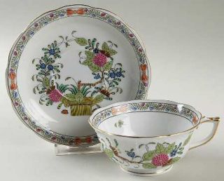 Herend Indian Basket Multicolor (Fd) Footed Cup & Saucer Set, Fine China Dinnerw