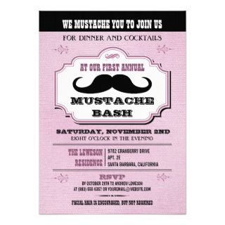 Vintage Pink Mustache Bash Custom Announcements