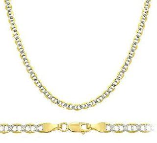 14k Yellow and White Gold Necklace Mariner Chain Solid Link Pave 3mm , 24 inch: Jewel Tie: Jewelry
