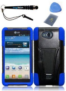 IMAGITOUCH(TM) 4 Item Combo LG Spirit 4G MS870(Metro PCS) T Stand Cover   Black+Blue (Stylus pen, ESD Shield bag, Pry Tool, Phone Cover): Cell Phones & Accessories