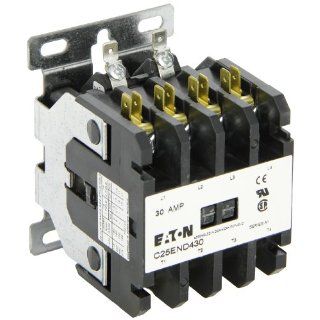 Eaton C25END430A Definite Purpose Contactor, 50mm, 4 Poles, Screw/Pressure Plate, Quick Connect Side By Side Terminals, 30A Current Rating, 2 Max HP Single Phase at 115V, 10 Max HP Three Phase at 230V, 15 Max HP Three Phase at 480V, 120VAC Coil Voltage: Mo