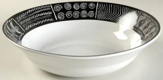Sakura Batik 9 Round Vegetable Bowl, Fine China Dinnerware   Black Rim W/White