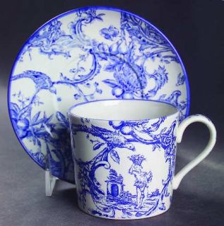 Spode Provincial Garden Blue Flat Cup & Saucer Set, Fine China Dinnerware   Impe
