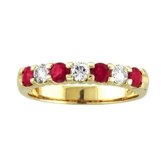 14K Gold Ring 0.35ct tw Round Diamonds and Rubys Prong Set Band: Jewelry