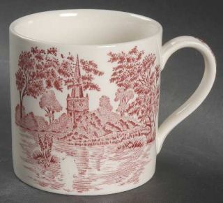 Wedgwood Romantic England Red Mug, Fine China Dinnerware   Red Flowers & Center