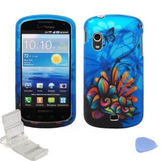 Blue Butterfly Green Orange Pink Daisy Color Flower Vine Design Rubberized Snap on Hard Shell Cover Protector Faceplate Skin Case + LCD Screen Guard Film + Mini Phone Stand + Case Opener for Verizon Samsung Stratosphere i405 (1st Generation): Cell Phones &