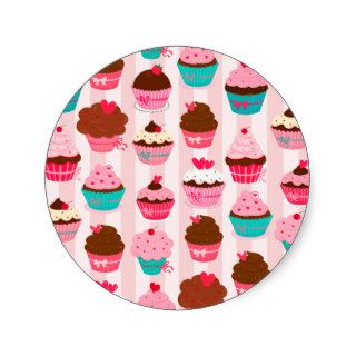 Modern Pink Cupcakes Girly Round Sticker